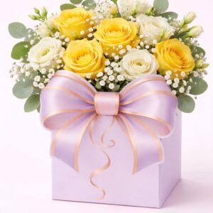yellow and white rose box Vancouver with pastel gift box