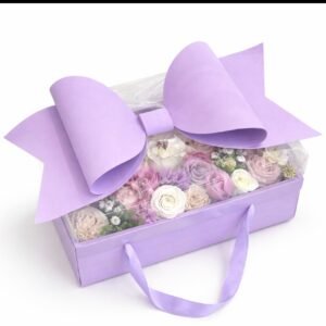 pastel flower box Vancouver with lavender gift box and mixed blooms