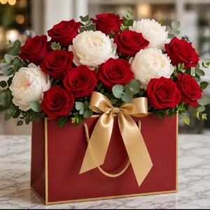 red rose and white peony flower box Vancouver luxury arrangement